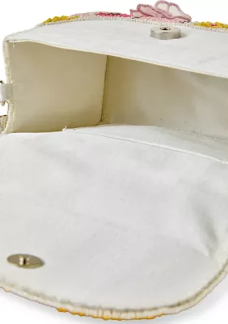 Beaded Floral Top Handle and Shoulder Bag