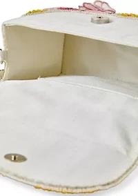 Beaded Floral Top Handle and Shoulder Bag