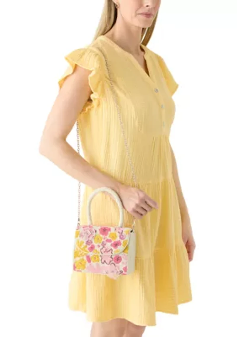 Beaded Floral Top Handle and Shoulder Bag