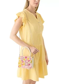 Beaded Floral Top Handle and Shoulder Bag