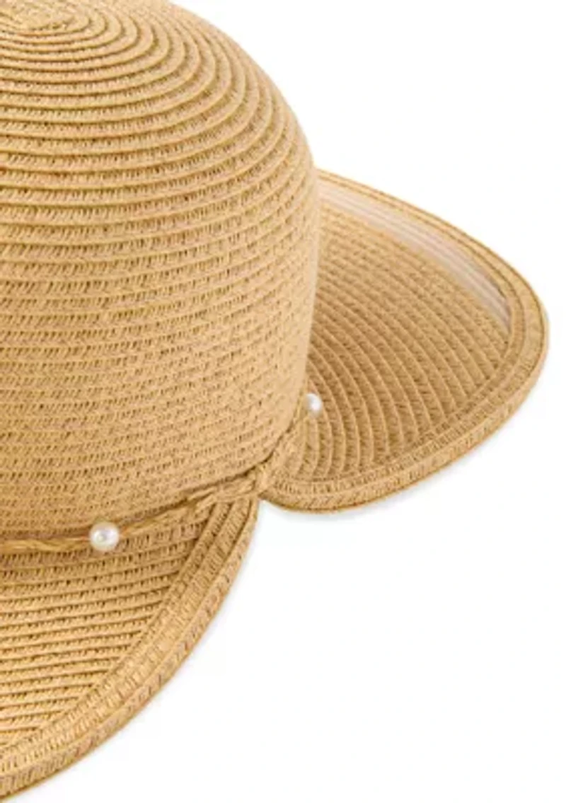 Brimless Floppy Hat with Pearl Trim