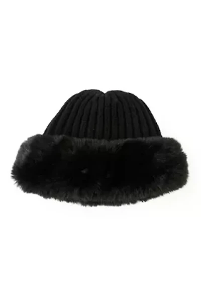 Ribbed Faux Fur Hat