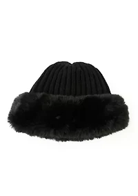 Ribbed Faux Fur Hat