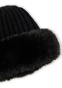 Ribbed Faux Fur Hat