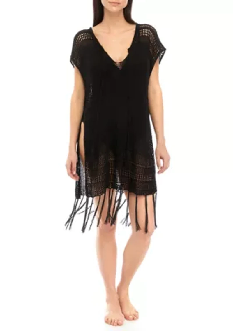 Women's Knit Topper with Fringe Hem