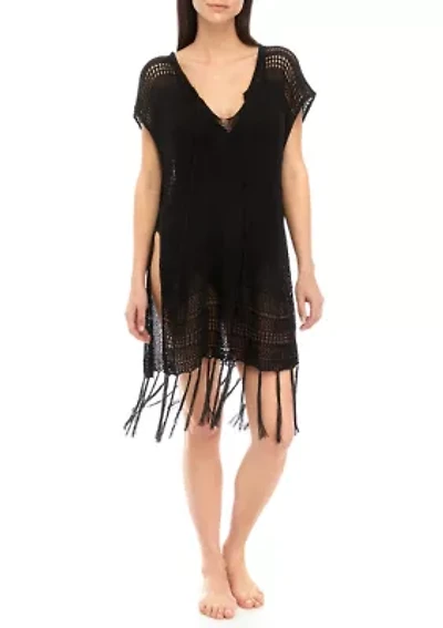 Women's Knit Topper with Fringe Hem