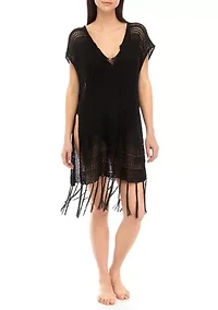 Women's Knit Topper with Fringe Hem