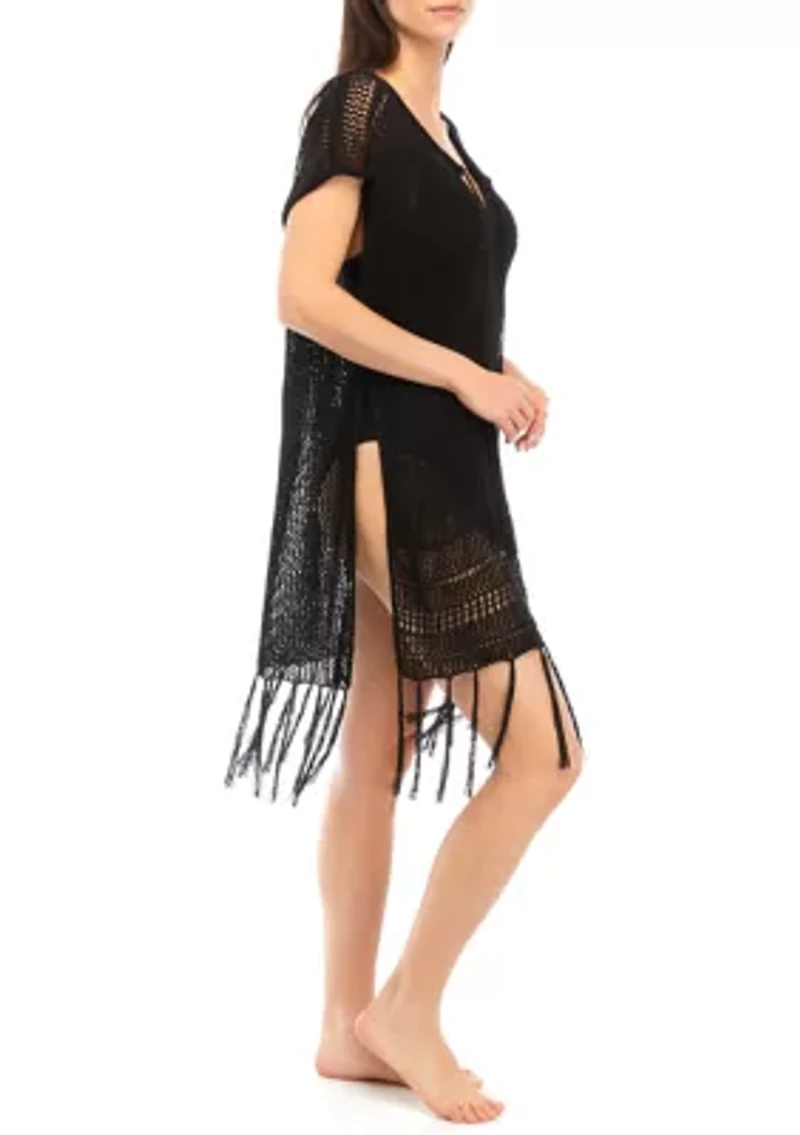 Women's Knit Topper with Fringe Hem