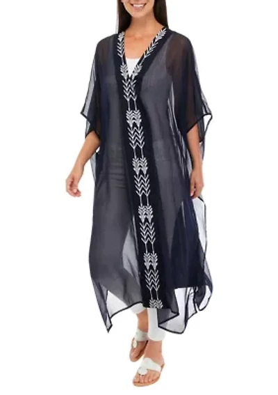 Solid Duster Topper with Embroidered Placket 