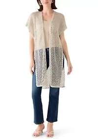 Women's Knit Crochet Duster with Sequins