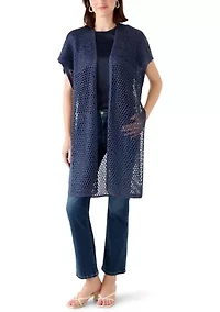 Women's Knit Crochet Duster with Sequins