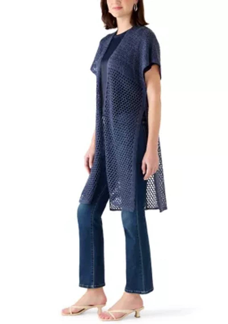 Women's Knit Crochet Duster with Sequins