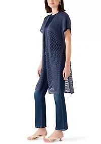 Women's Knit Crochet Duster with Sequins