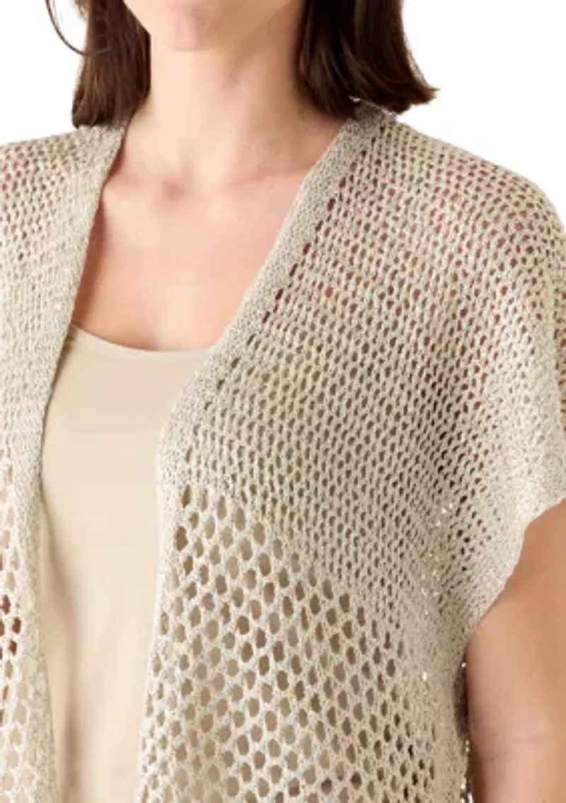 Women's Knit Crochet Duster with Sequins