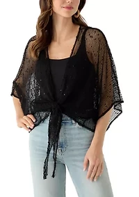 Cropped Tie Front Popcorn Shawl