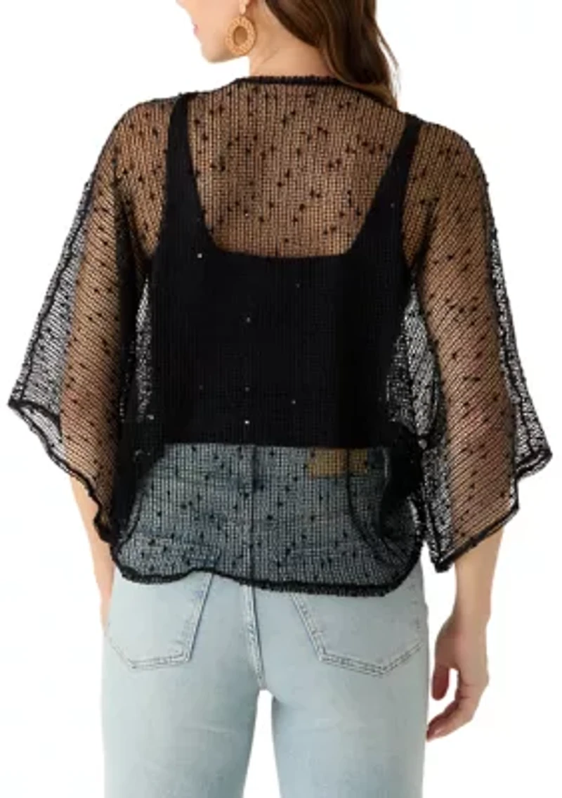 Cropped Tie Front Popcorn Shawl