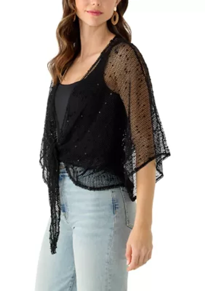 Cropped Tie Front Popcorn Shawl