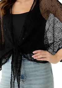 Cropped Tie Front Popcorn Shawl