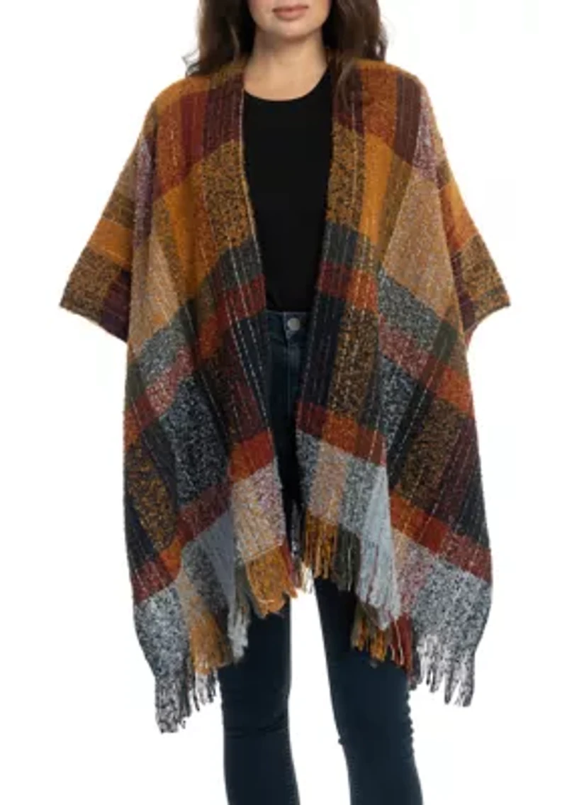 Women's Brushed Reversible Color Blocked Plaid Printed Topper