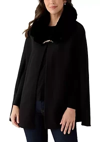 Women's Faux Fur Collar Cape Topper