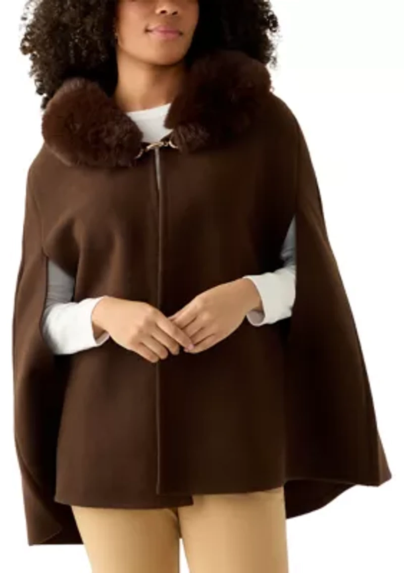 Women's Faux Fur Collar Cape Topper