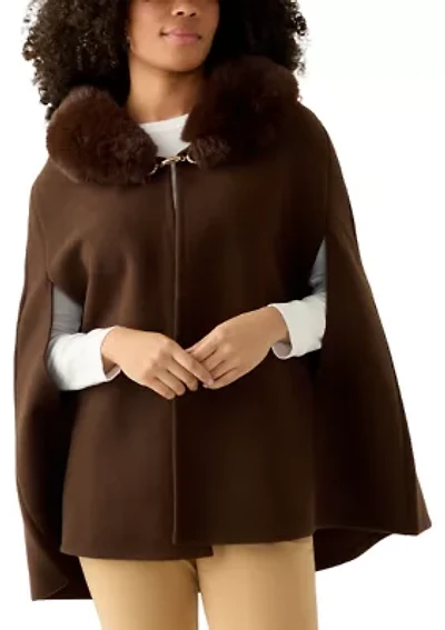 Women's Faux Fur Collar Cape Topper