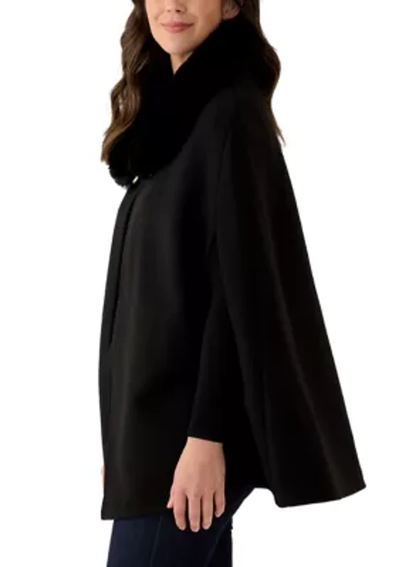 Women's Faux Fur Collar Cape Topper