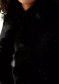 Women's Tweed Sequin Cape with Faux Fur