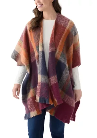 Women's Plaid Topper with Fringe