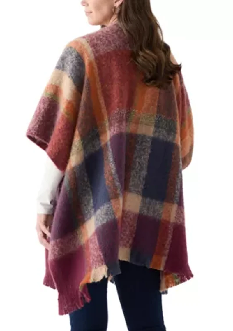 Women's Plaid Topper with Fringe