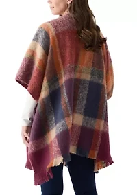 Women's Plaid Topper with Fringe