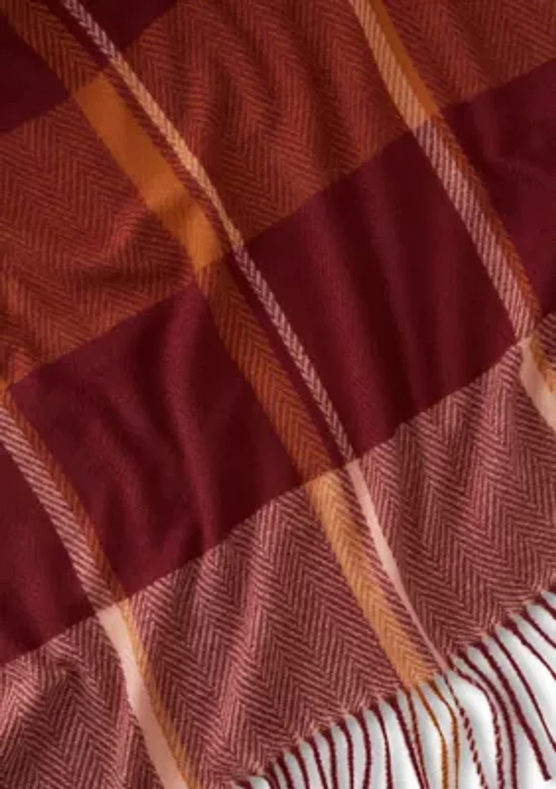 Oversized Plaid Feather Soft Wrap Scarf