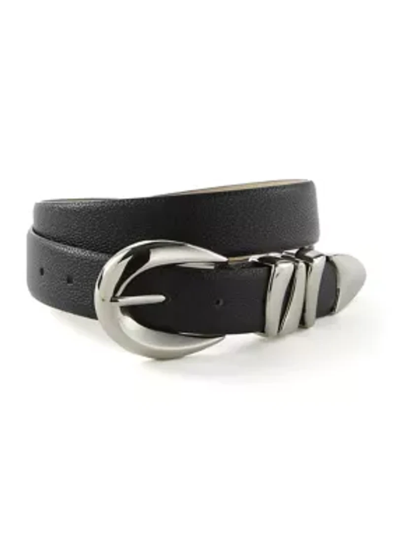 Sculptural Buckle Loops Tip Belt Pebbled Faux Leather