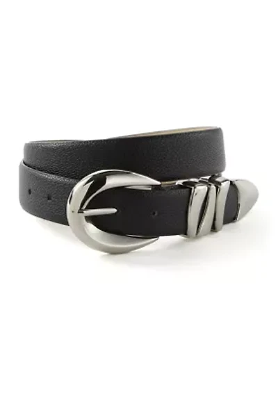 Sculptural Buckle Loops Tip Belt Pebbled Faux Leather
