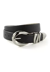 Sculptural Buckle Loops Tip Belt Pebbled Faux Leather