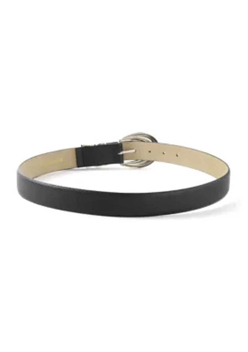 Sculptural Buckle Loops Tip Belt Pebbled Faux Leather