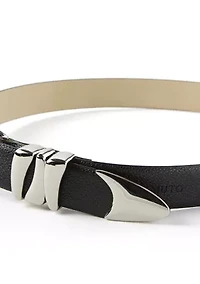 Sculptural Buckle Loops Tip Belt Pebbled Faux Leather