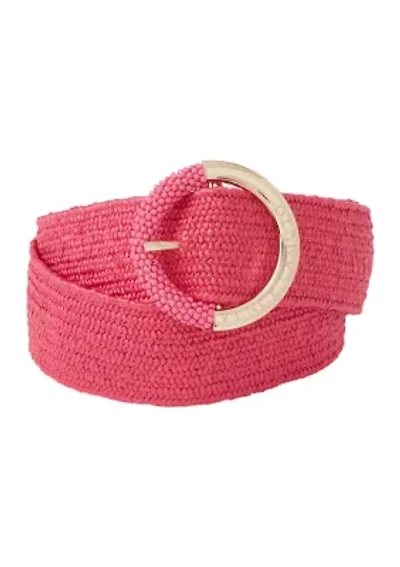 Stretch Raffia Belt with Beaded Buckle