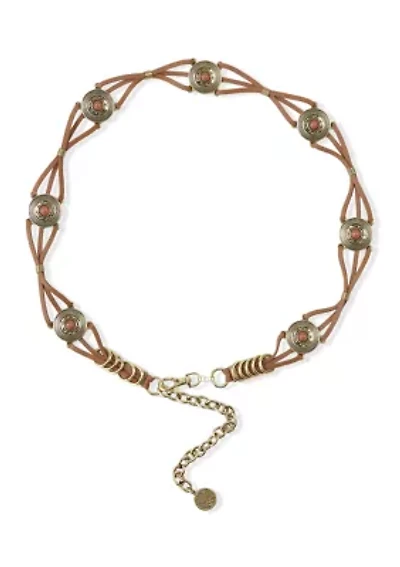 Leather Cord Stone Concho Belt