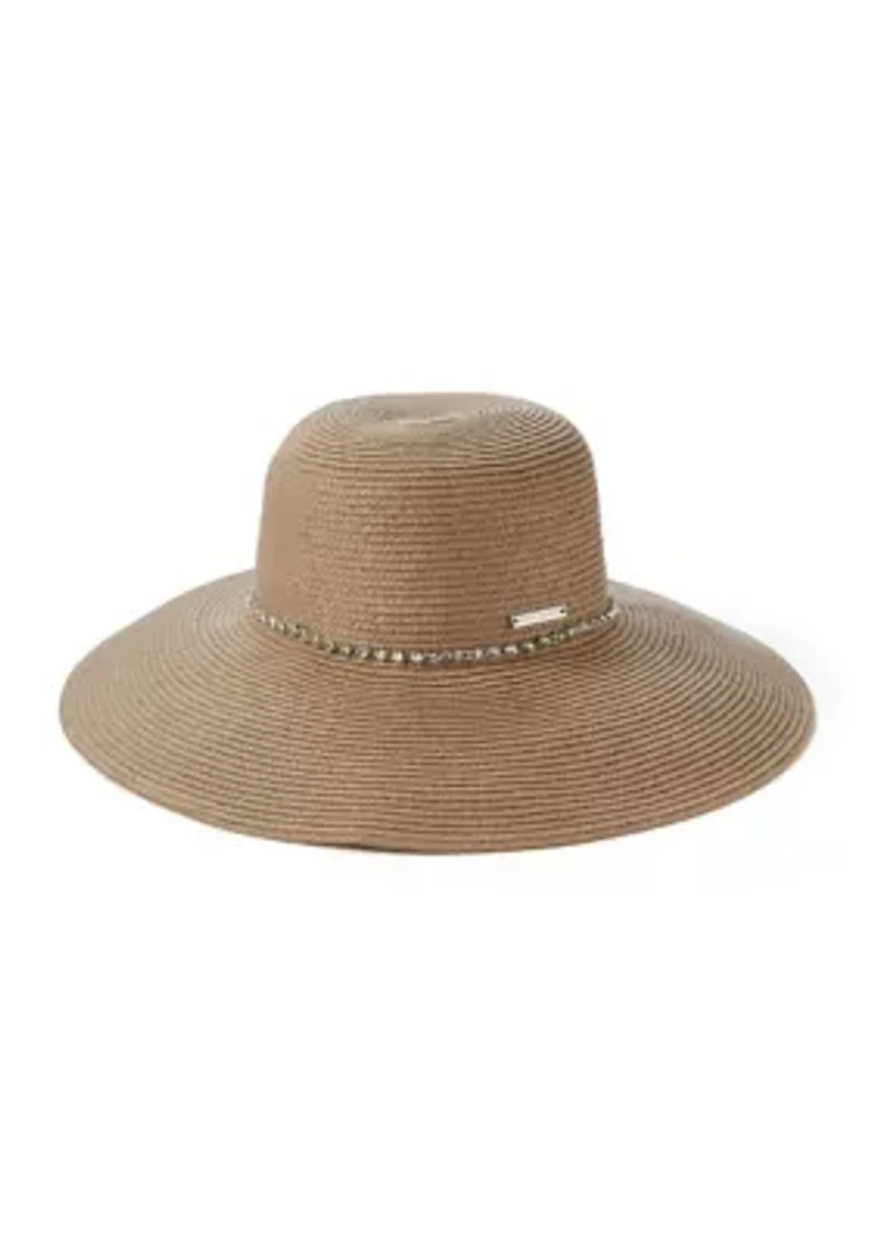 Rhinestone Trim Straw Down Brim Hat 