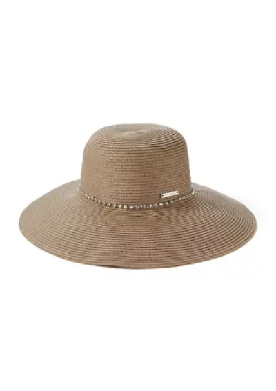 Rhinestone Trim Straw Down Brim Hat 