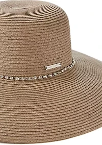 Rhinestone Trim Straw Down Brim Hat 