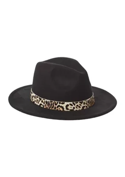 Vegan Leather Animal Print Banded Hat 