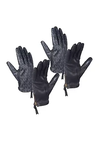 Printed Logo Leather Gloves