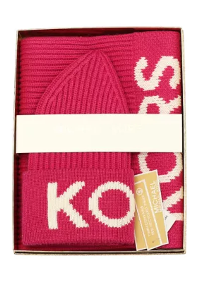 Fisherman Rib Cuff Hat and Scarf Set 