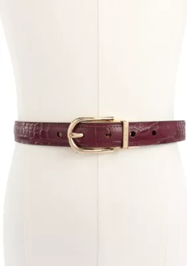 Tory Burch Embossed Croc Stacked Logo Belt, Burgundy Sz XS W03-2343--01406-1.jpg?v=  main image 3