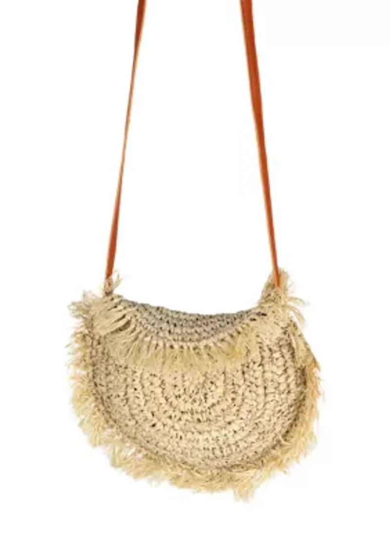 Straw Fringe Half Moon Crossbody 