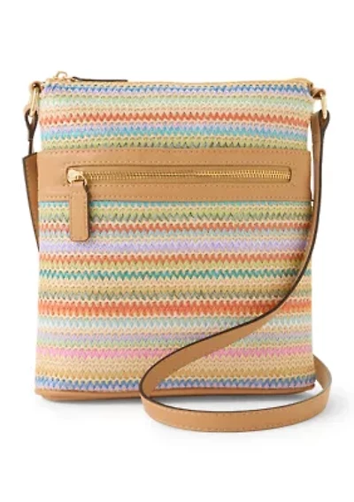 Straw North South Crossbody Bag