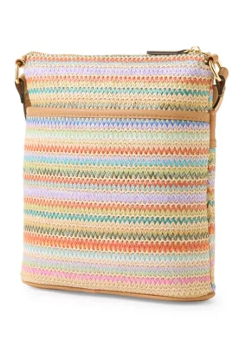 Straw North South Crossbody Bag