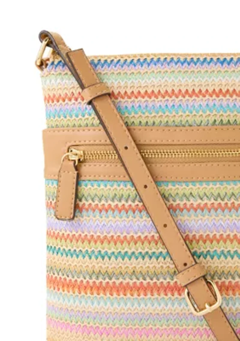 Straw North South Crossbody Bag